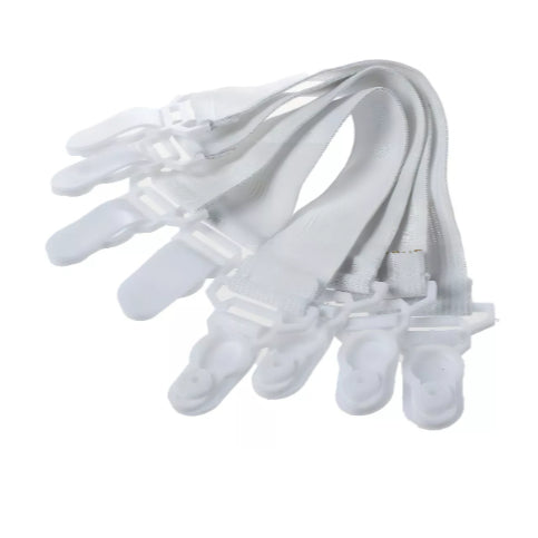 Kit 8 Prendedores Elástico P/lençol Segura Prende Presilha Desenho Do Tecido Branco