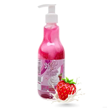 Body Girl Gel Hidratante p/ Corpo e Virilha Morango com Chantilly - Pitanga e Algodão Doce