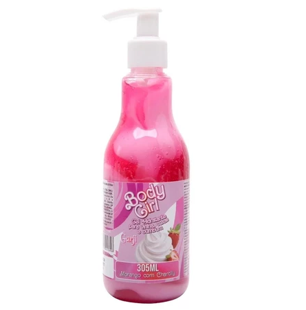 Body Girl Gel Hidratante p/ Corpo e Virilha Morango com Chantilly - Pitanga e Algodão Doce
