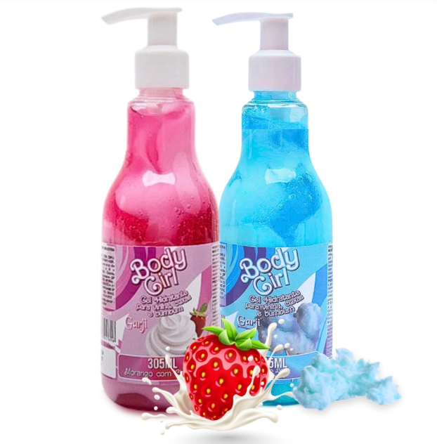 Body Girl Gel Hidratante p/ Corpo e Virilha Morango com Chantilly - Pitanga e Algodão Doce