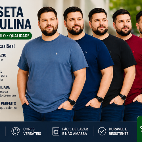 Camiseta Masculina Plus Algodão com Elastano